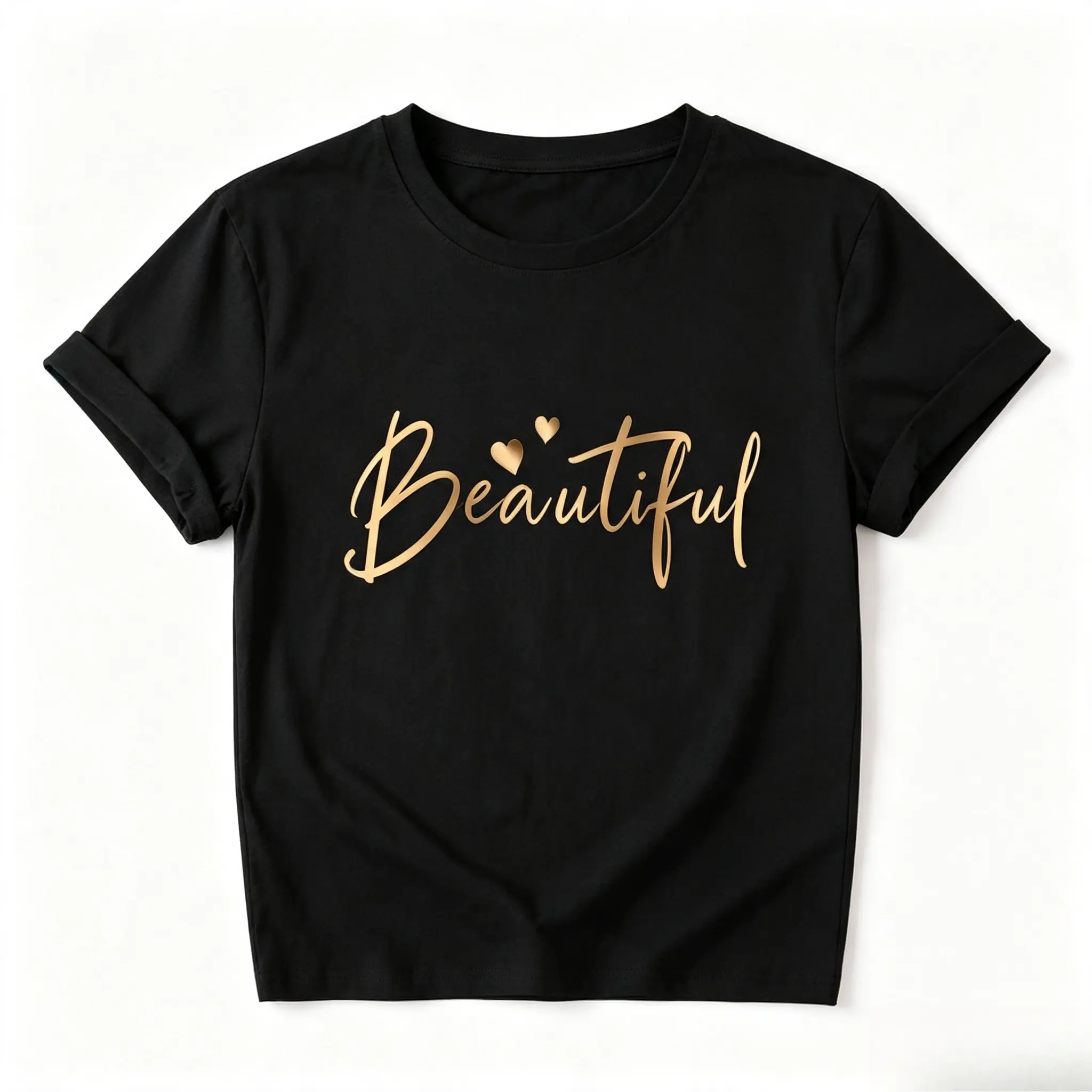 Beautiful Gold Script Small Heart Graphic Crop Cotton T‑Shirt, Oversized Comfort Fashion Outfit, Cute Romantic Top, Perfect Valentine’s Day Gift for Lovers & Partners
