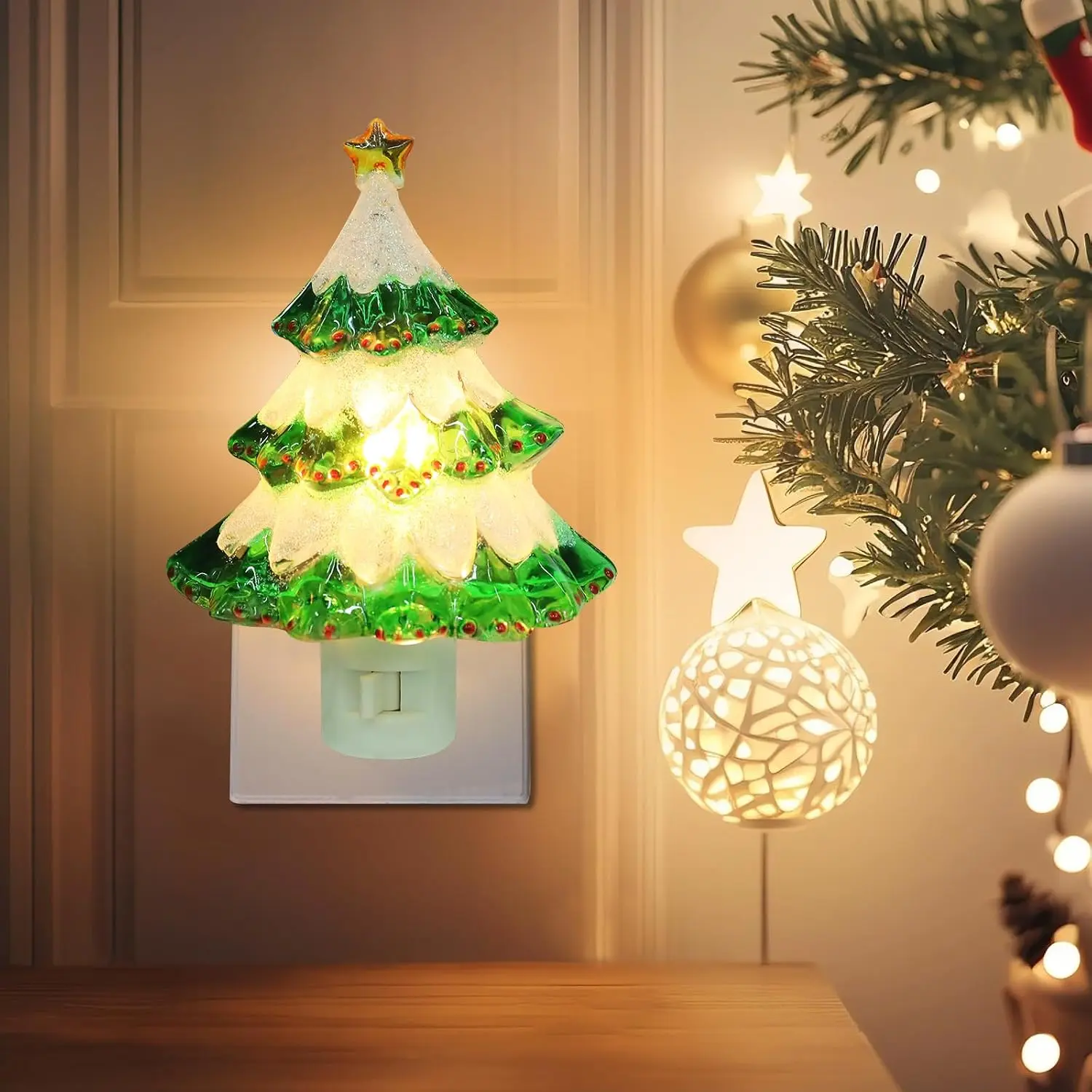 Christmas Night Lights Plug Into Wall Christmas Tree Holiday Night Lights Plug in 4.5" Christmas Bedroom LED Nightlights for  Bedroom Bathroom Fireplace