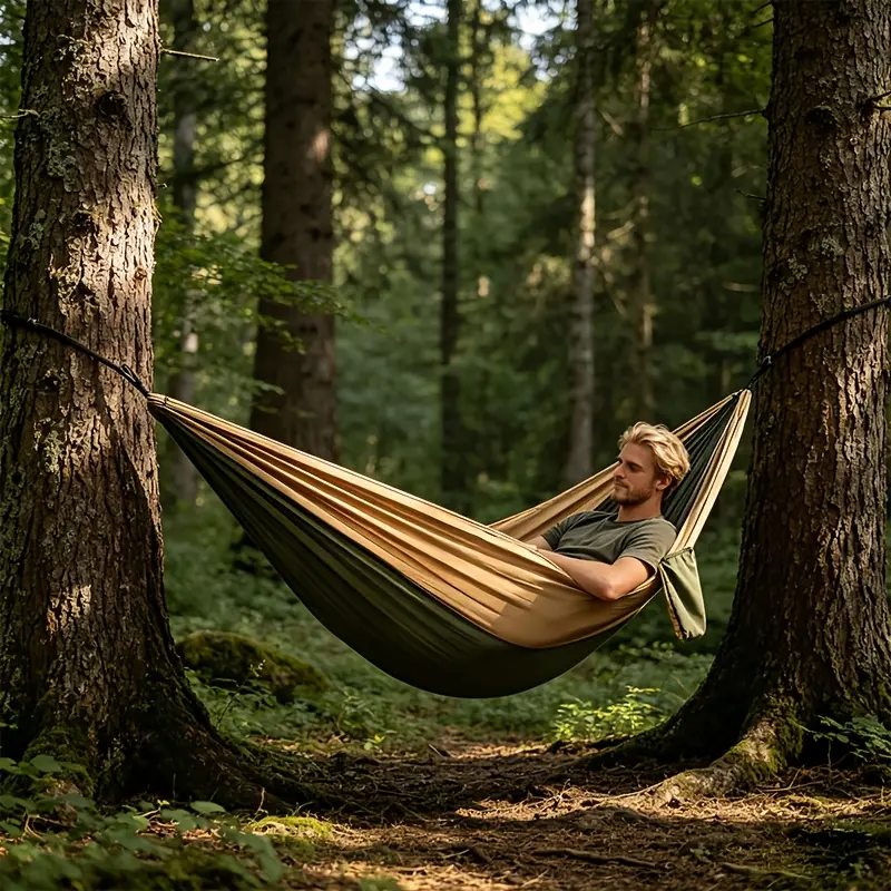 Unisex Durable Nylon Solid Color Parachute Hammock - Quick-Drying, Oversized, Portable, Accessory-Included, Ideal for Backpacking, Backyard, Durable Hammocks