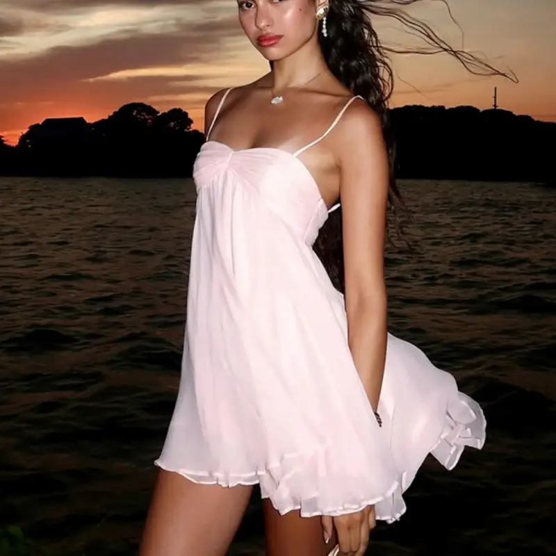 Women's Summer Sleeveless Spaghetti Strap Solid Color Mini Dress Short Dress Cute for Parties and Club Wear, Womenswear