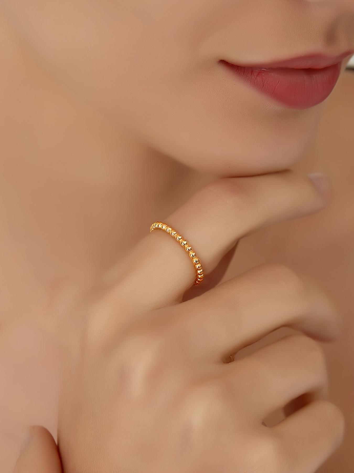 S925 Sterling Silver Simple Stackable Round Bead Ring, Fashion Accessories for Women & Girls, Trendy All-match & Exquisite Jewelry for Birthday Gift