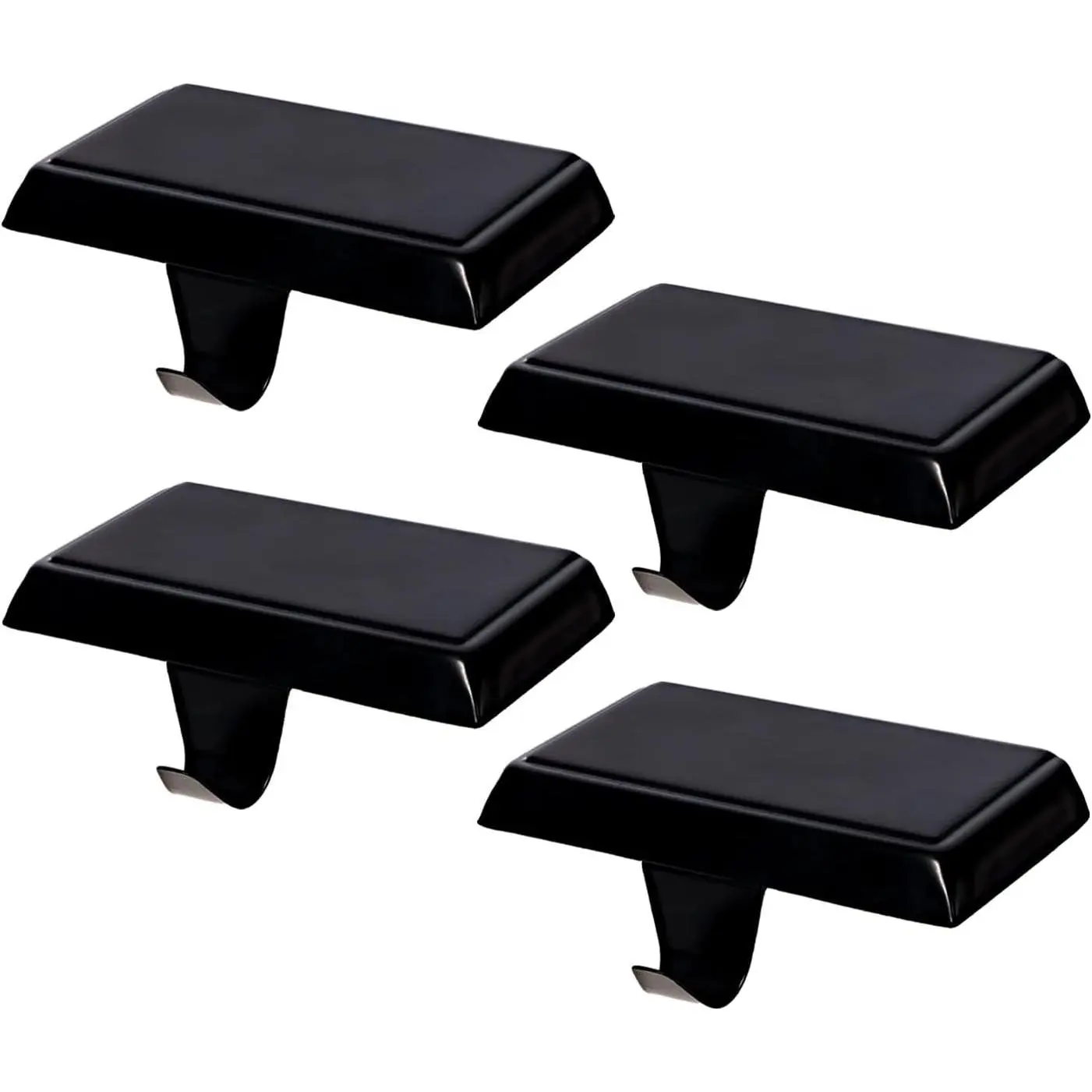 Christmas Stocking Holders, Mantel Stocking Hangers, Weighted Metal Hanging Hooks, Stocking Holders Bases for Mantel, Fireplace Xmas Party Decoration (Black, 4 Pcs)
