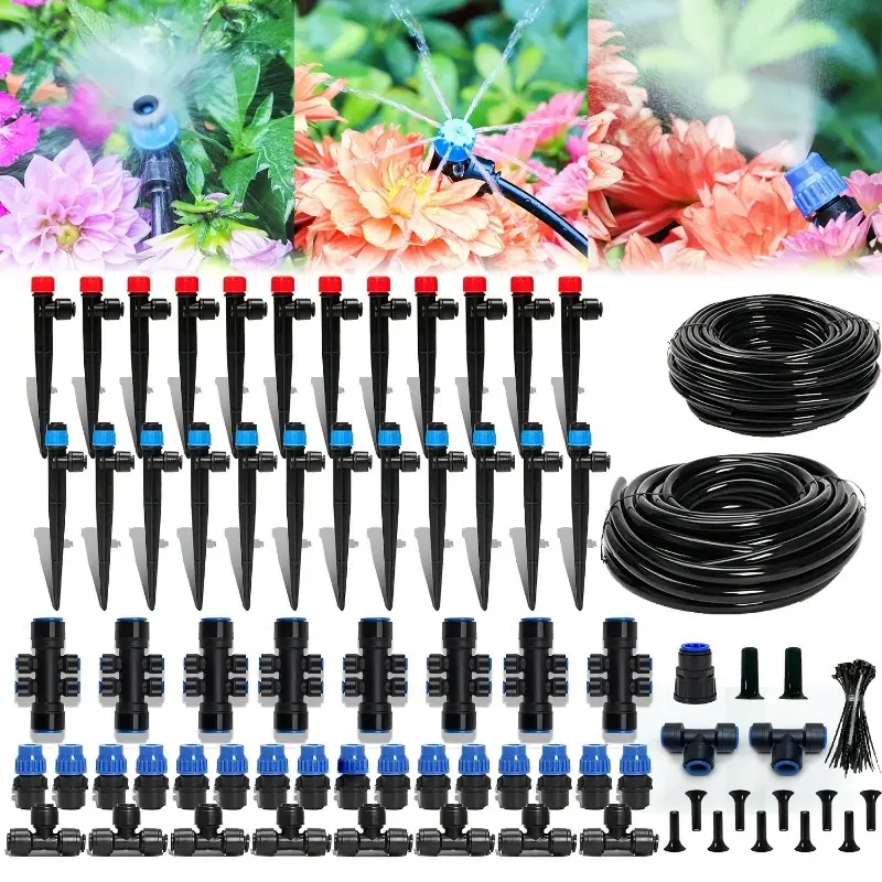 Quick-Connect Drip Irrigation System Kit, Automatic Garden Watering System with 1/4" & 1/2" Fast-Lock Tubing - Adjustable Nozzles & Sprinklers for Garden, Greenhouse, Lawn, Potted Plants