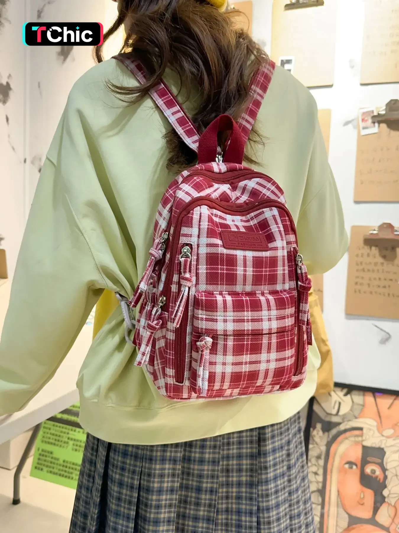 New Fashionable Casual Fine-Check Backpack Versatile Campus-Style Crossbody Bag Perfect for Students: School, Commuting, Shopping, Travel, and Storage