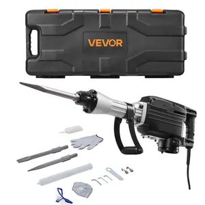 VEVOR Demolition Jack Hammer, 2800 W Powerful Electric Jackhammer, 1200 BPM Concrete Breaker with a Point Chisel, a Flat Chisel, Carrying Case, Gloves, for Concrete, Wall, Brick, Tile and Foundation