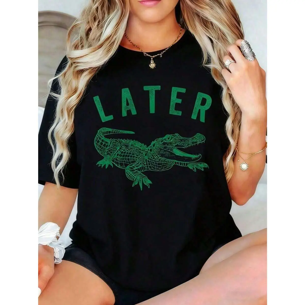 1Pcs,2026,100% Cotton Later Gator Shirt, Alligator Fun Offensive Crocodile Shirt, Loose Type Shirt For Women, Casual  Simple Short Sleeve Women To