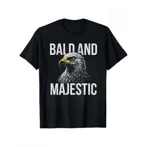 Patriotic Gift Bald and Majestic Bald Eagle Vintage Grunge Graphic Tee Men Casual Black Cotton T-Shirt