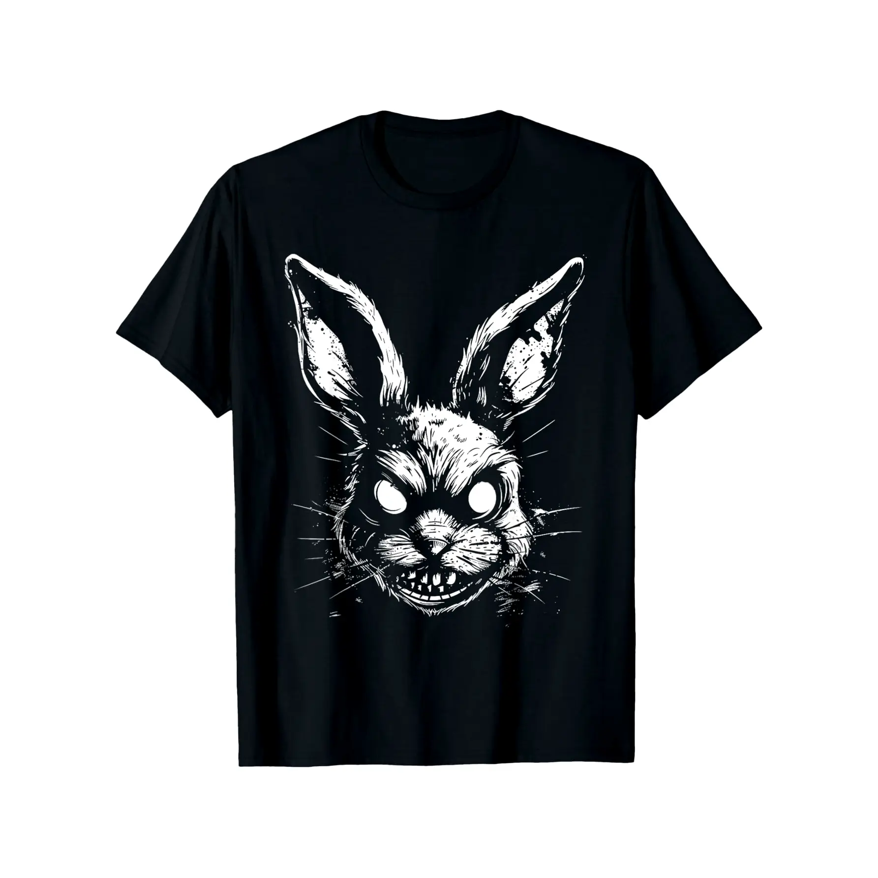 [100% Cotton] 100% Cotton Creepy Scary Bunny Rabbit Goth Horror Aesthetic T-Shirt - Menacing Rabbit Face Graphic with Glowing Eyes, 100% Unisex Casual Round Neck Short Sleeve Tee for Halloween, Themed Parties & Casual Attire (Sizes S-XXXL) - Spooky Gothic