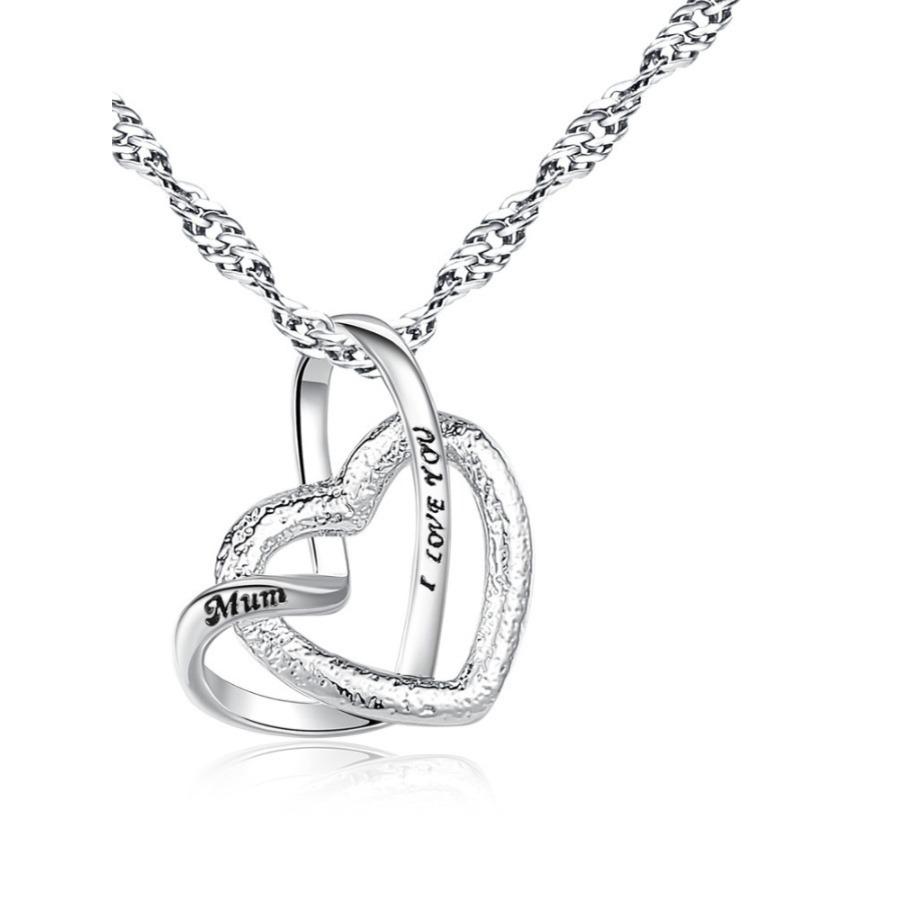 Frosted heart pendant necklace, female love, simple fashion, high sense, cold wind collarbone chain, engraved with MUM I Love you, Mother's Day gift.