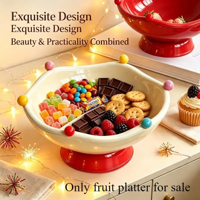 Creative Color Ball Decor Fruit Bowl, Pedestal Snack Candy Tray, Decorative Serving Bowl For Living Room Coffee Table Home Party