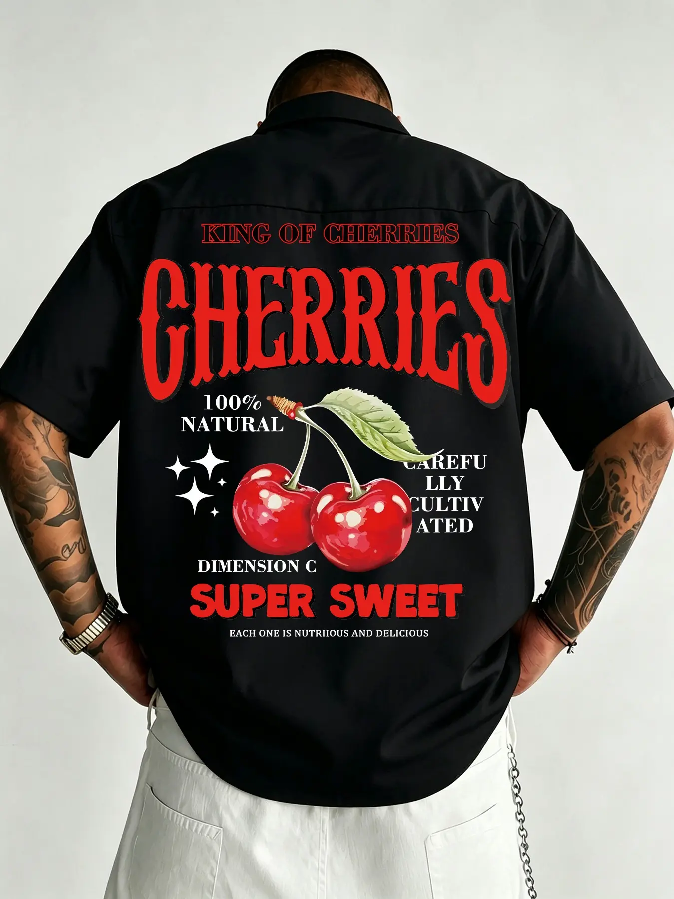 Y2K Streetwear Aesthetic Men's Short Sleeve Button Up Shirt Vintage Cherry Graphic Print Casual Oversized Button Down Shirt for Summer Vacation Streetwear OOTD