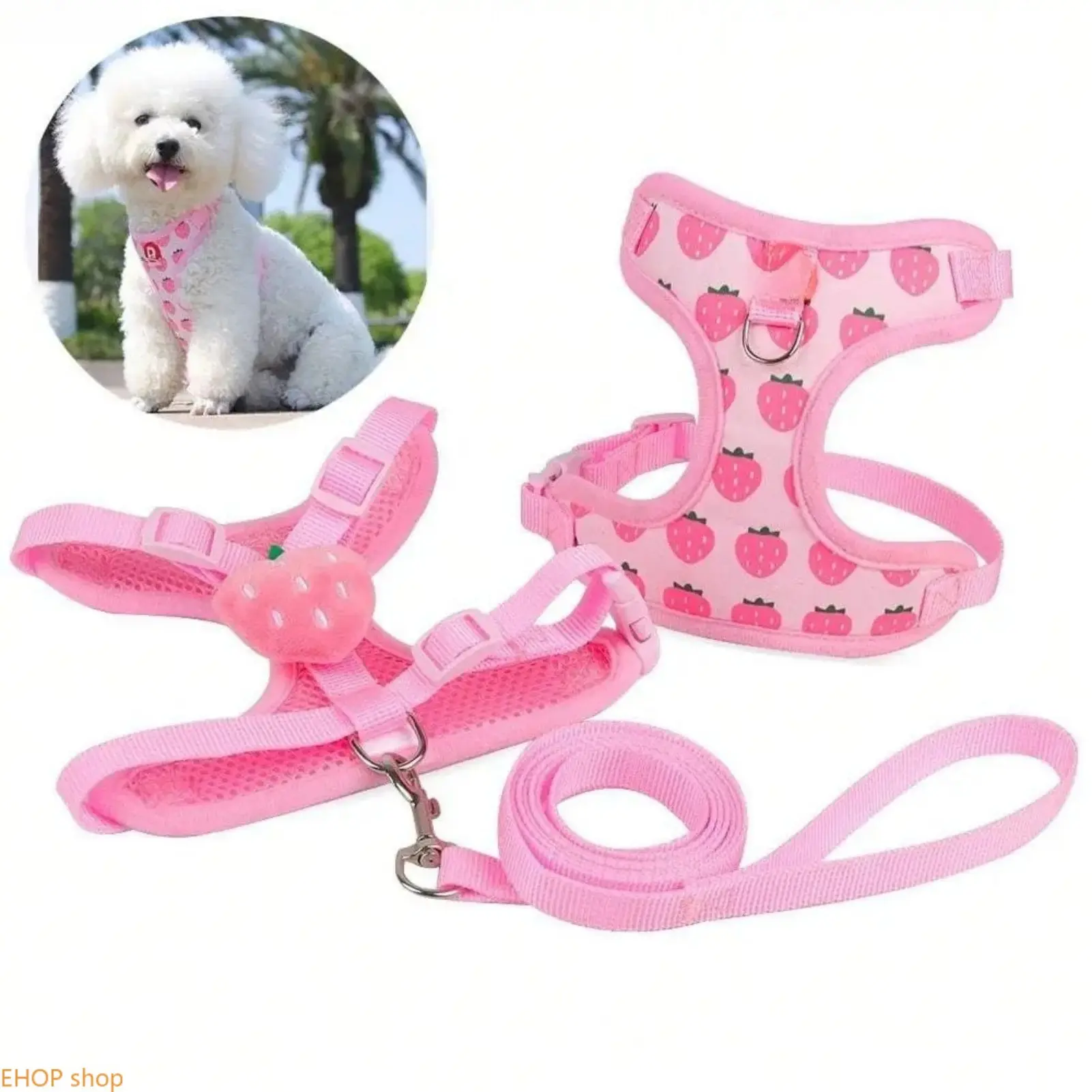 Unisex Small Pet Polyester Plain Mesh Puppy Harness and Leash Set - Adjustable, No-Choke, Escape-Proof, Lightweight Outdoor Walk Accessory,sohochic