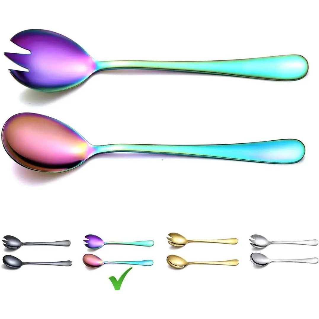 Salad Server Set,  Stainless Steel Salad Serving Set, Salad Servers, Salad Spoon, Salad Fork, Pack of 2 (Shiny )