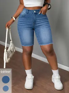 Women's High-Waisted Ripped Denim Jeans, Slim Fit Knee-Length Pants, Casual Button Fly Design, Perfect for Everyday Wear Bottom