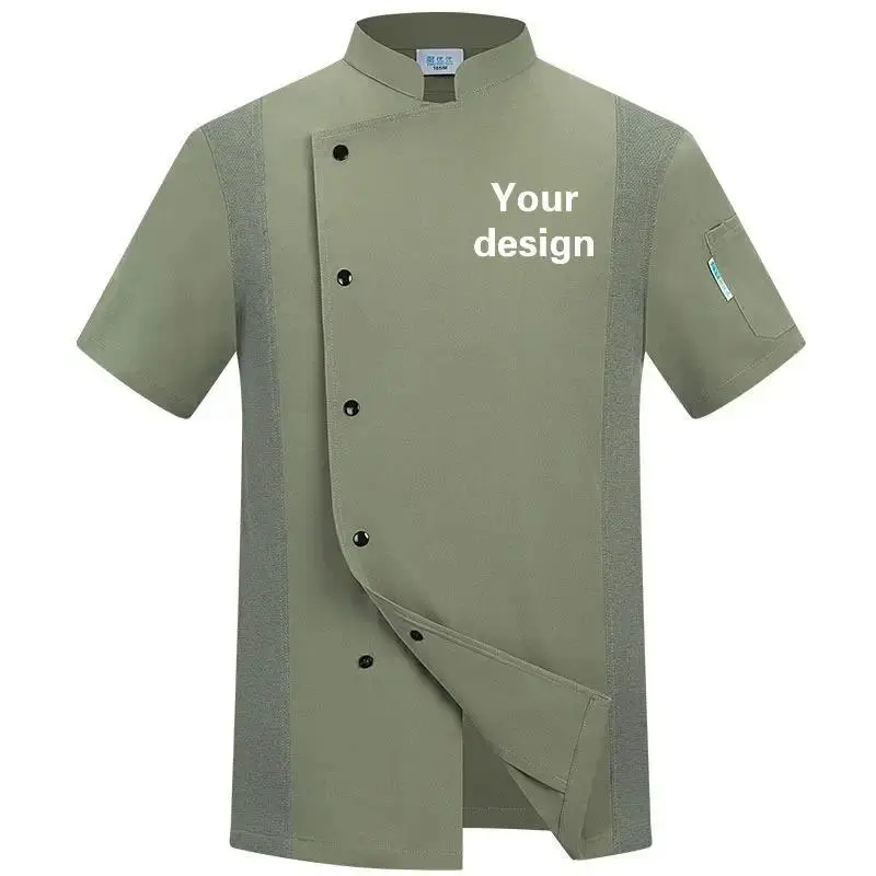 Menswear Chef Uniform Top - Men's Short-Sleeved, Breathable, Customized Embroidery Printed Name Logo Workwear for Summer Hotel Kitchen Baking