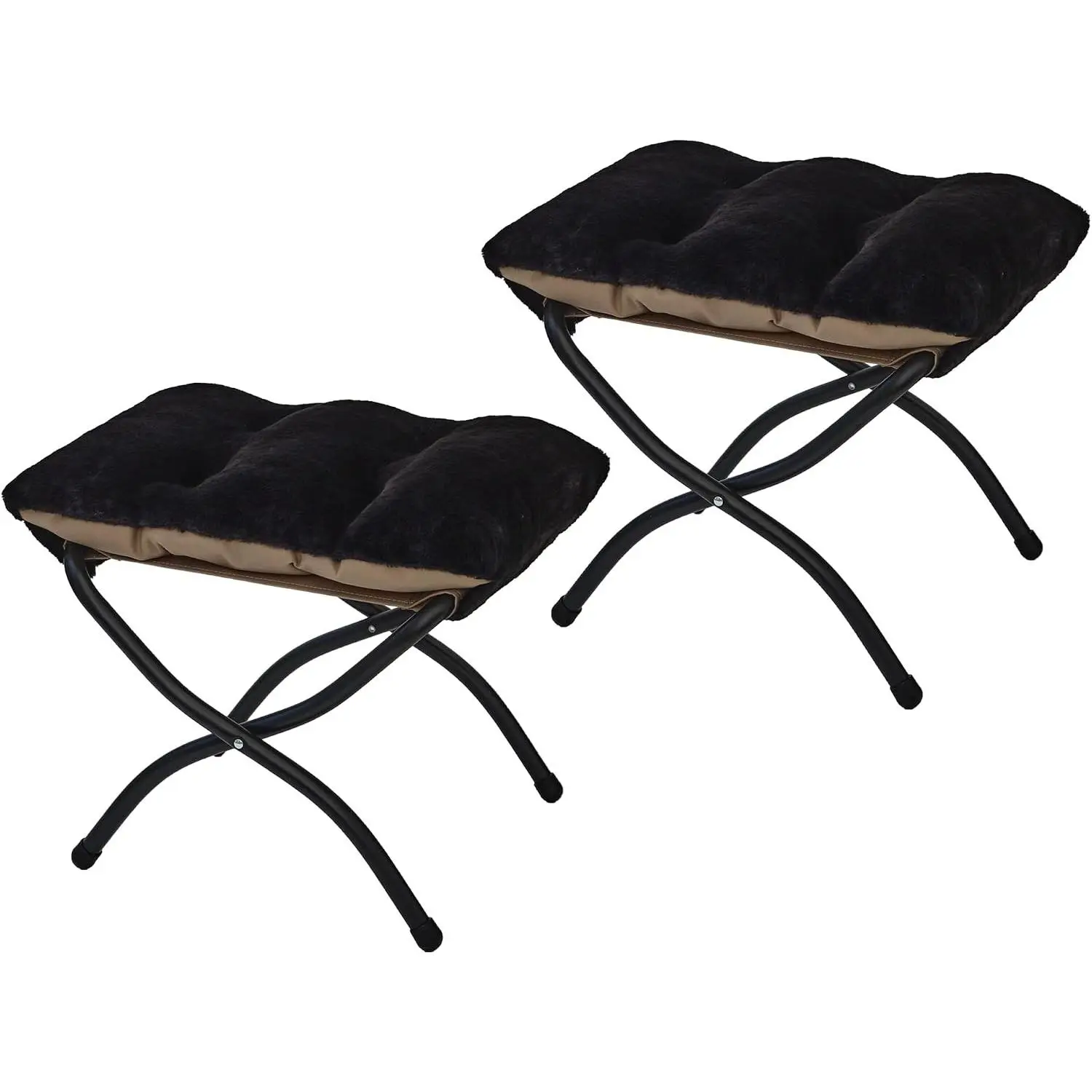 15"(H) Folding Ottoman, Set of 2, Foldable Footrest Stool, Small Foot Stool for Couch, Collapsible Foot Rest Ottoman for Sofa, Accent Padded Ottomans for Living Room, Bedroom, Black