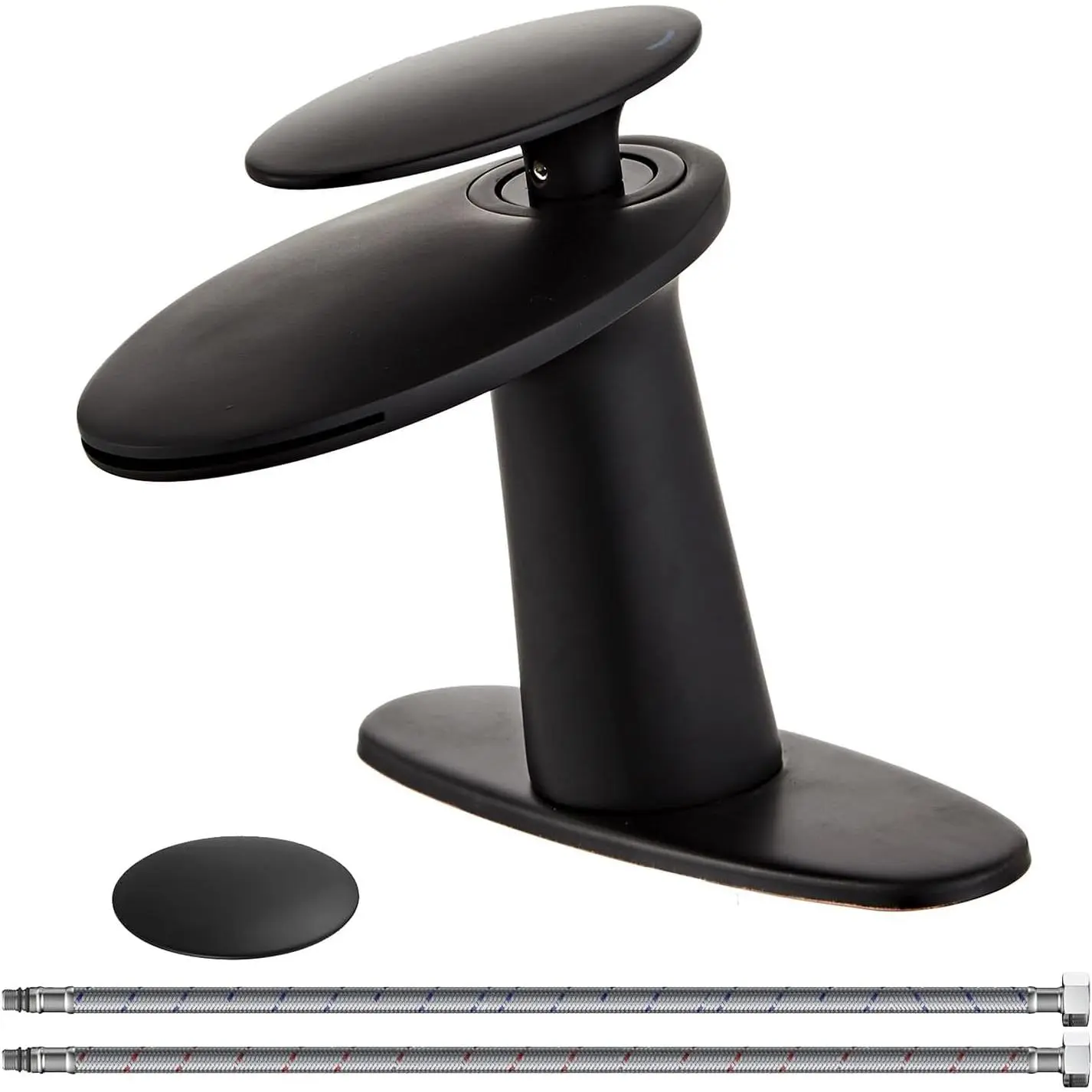 Matte Black Waterfall Bathroom Sink Faucet and Pop Up Drain Assembly