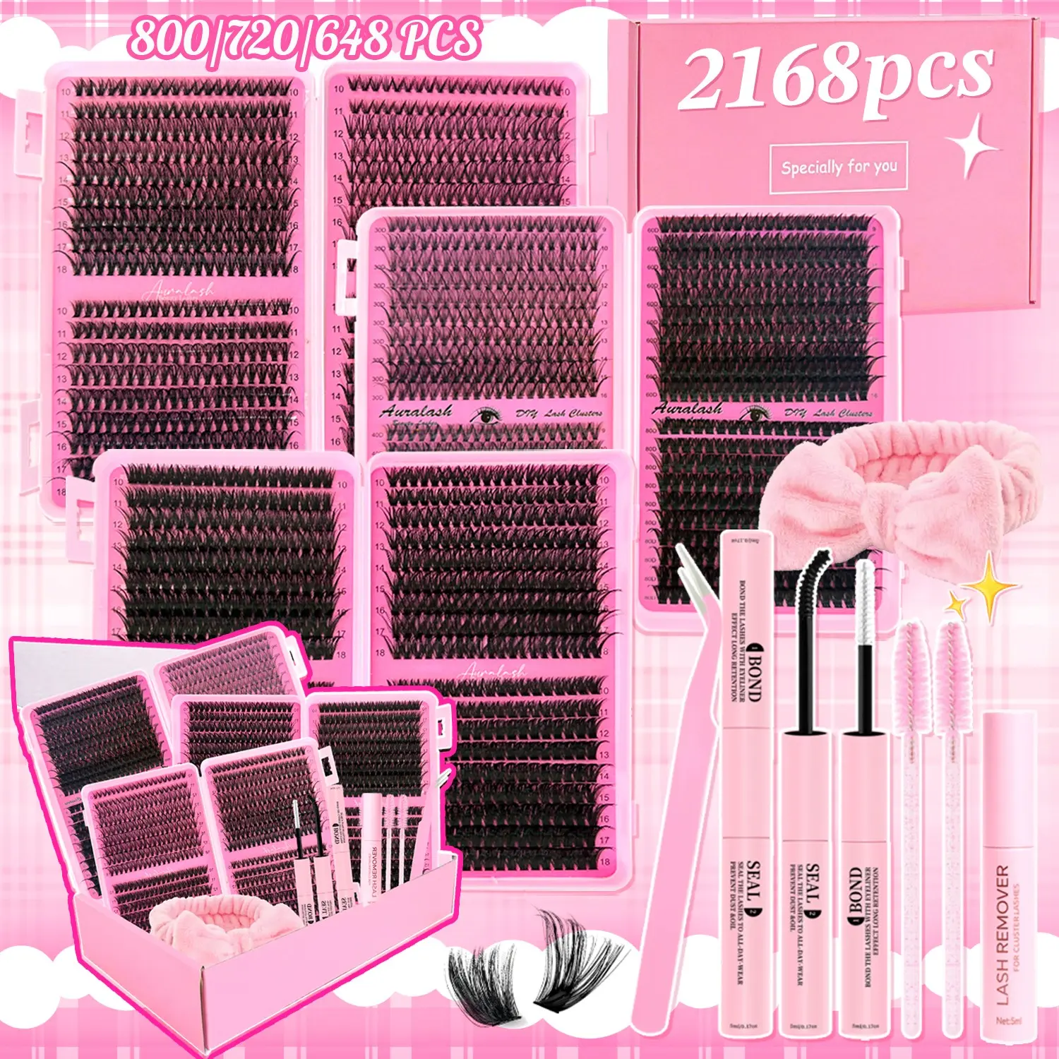 DIY False Eyelashes 2168 Bundle, Natural & Dense Lashes, Gentle Glue, Beginner Friendly, Long-Lasting Makeup, Gift Set