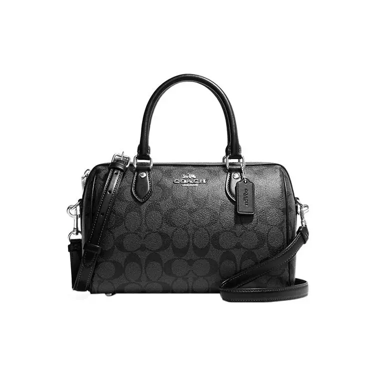 COACH Rowan 25 Classic Monogram Zip Top Handle Crossbody Briefcase Bag for Women, Coated Canvas and Leather, Black
