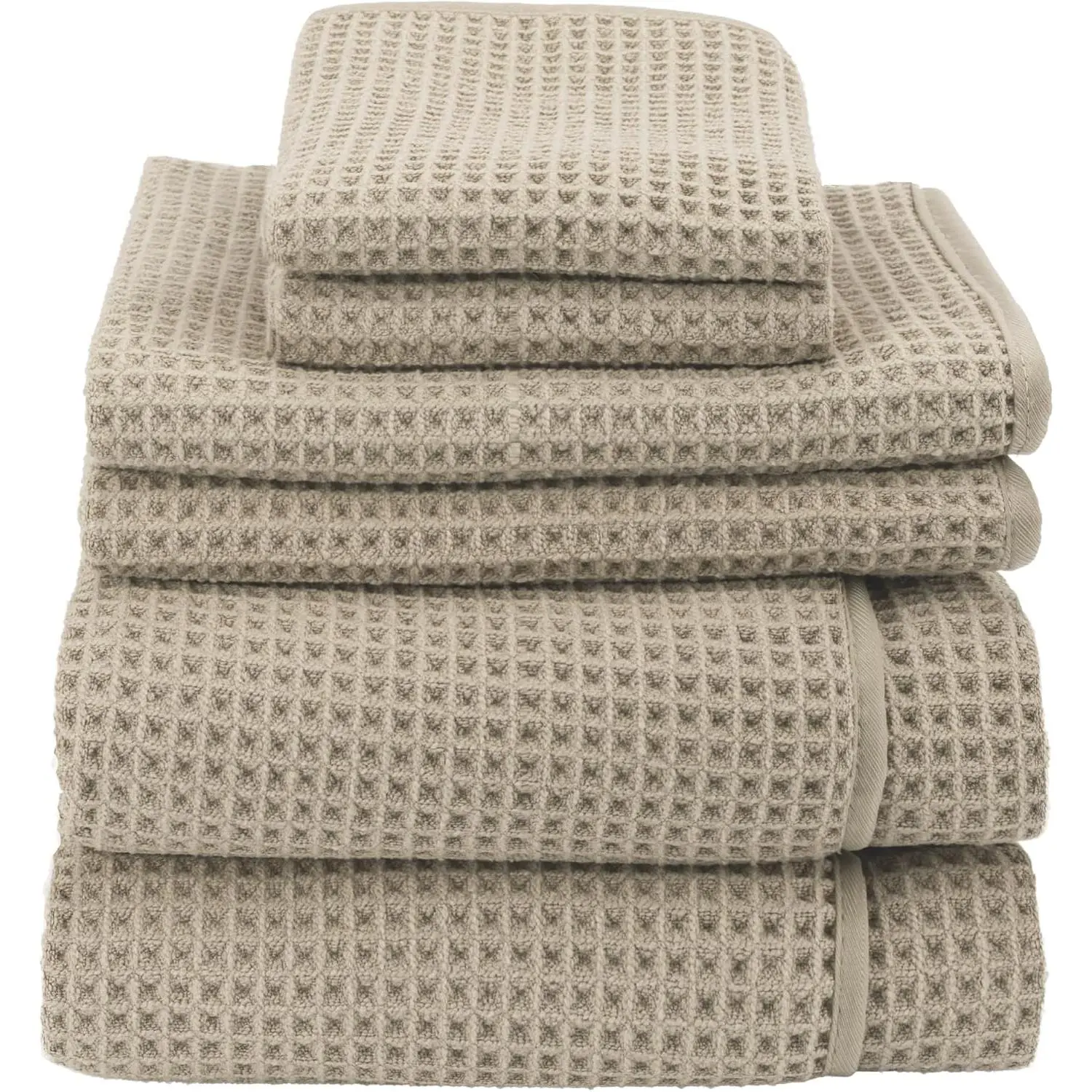Aura Microfiber Waffle Towel Set, 6 Piece Set, Quick-Dry, Lightweight Bath Towels, Wash Cloths and Hand Towels for Bathroom, Kitchen, and Home, 420 GSM, Beige