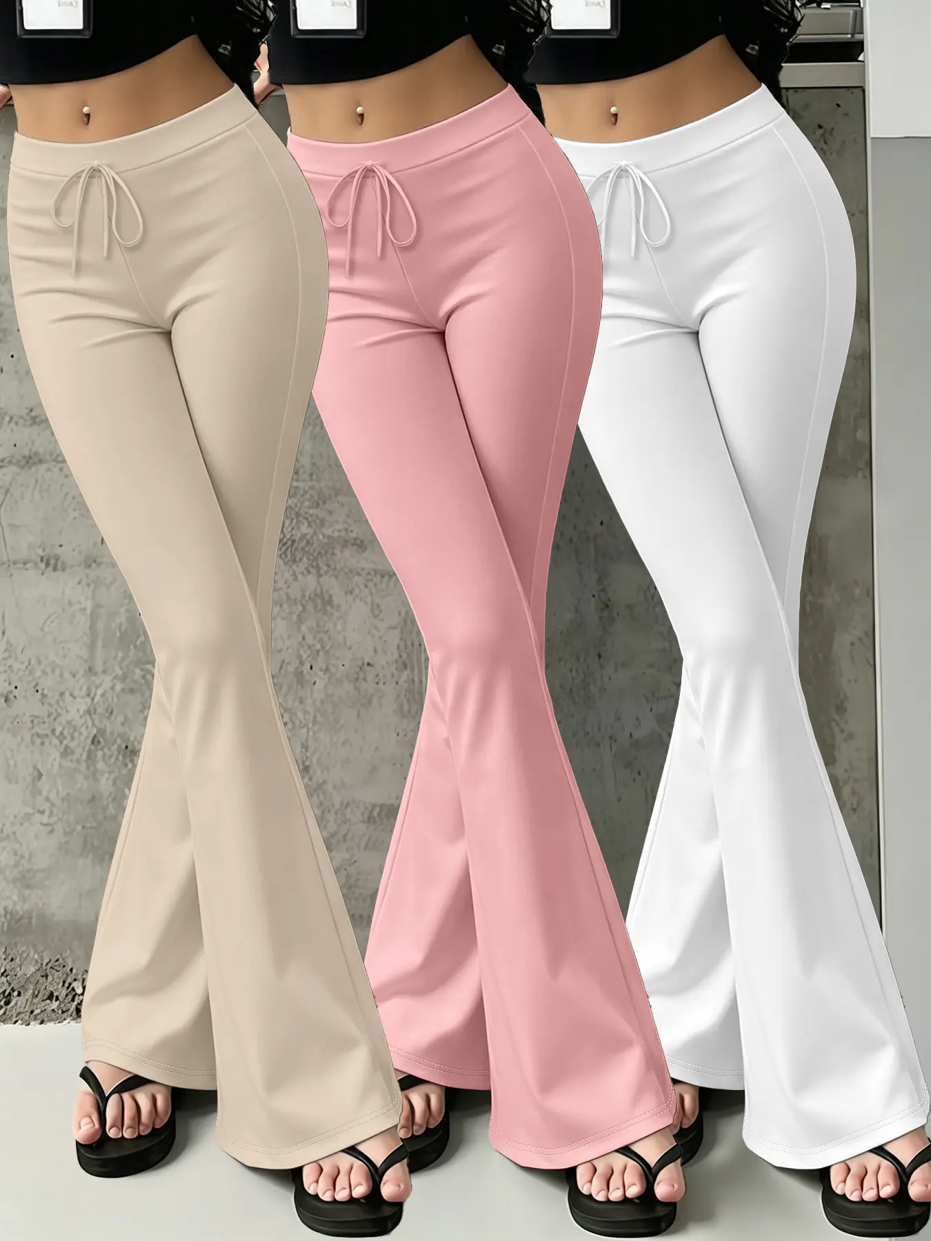 3-Piece Set Fashionable Women's Pants Set Mid-Waist Adjustable Drawstring Fit Slight Flare Sweatpants/Yoga Pants Lazy Casual Style Suitable for Daily Casual Wear