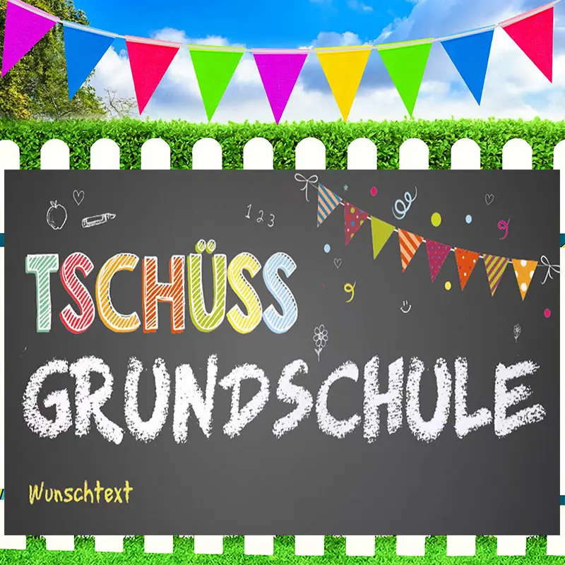 Elementary School Graduation Backdrop Banner, Chalkboard-Style Home Decor Tapestry with Colorful Flags, Doodle Design for Graduation Events, Photography
