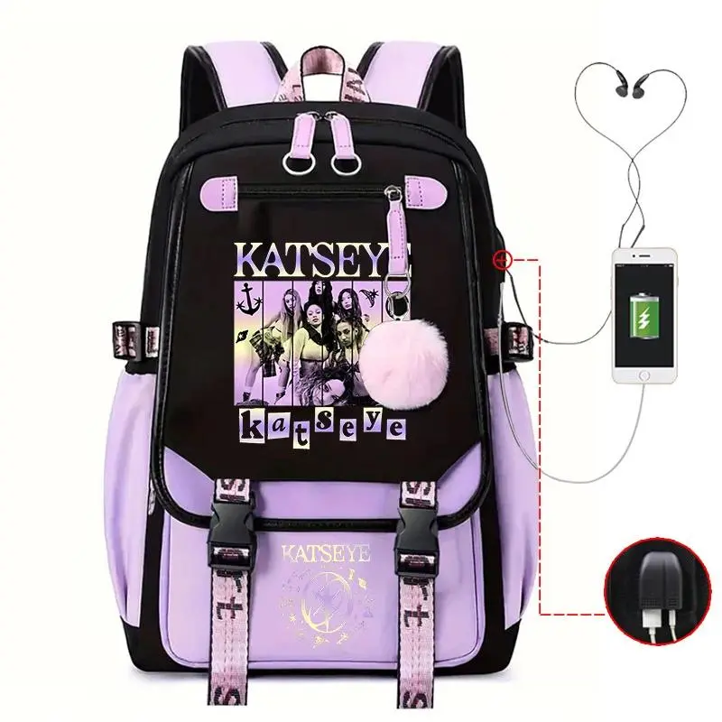 Hot Kpop Katseye Printed Personality Harajuku Backpack Girl School Bag Laptop Bag Women Men Travel Bag Daily Backpack