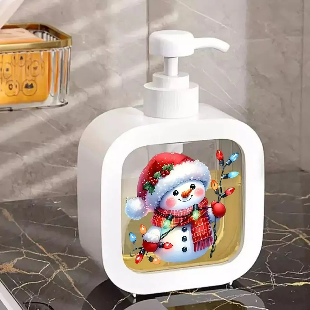 High Capacity Transparent Refillable Dispenser Bottle with Pump, Christmas Soap Dispenser, Snowman Design, Durable Plastic, Holiday Decor, Soap Dispenser Bathroom