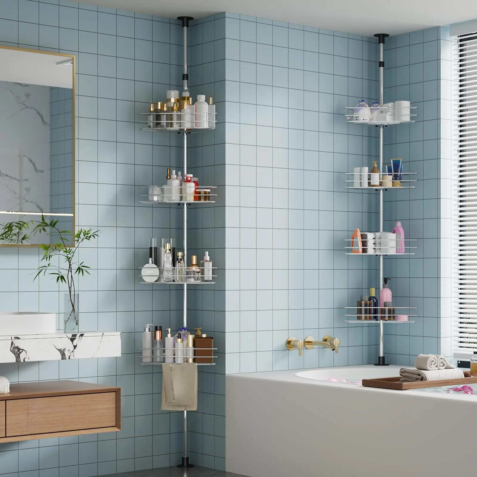 【Garvee】Multi Layer Wall Mounted Bathroom Organizer Rust Resistant Storage Shelving for Shower Gel Soap and Cosmetics, Stylish Drill Free Shelf for Bathroom Decoration