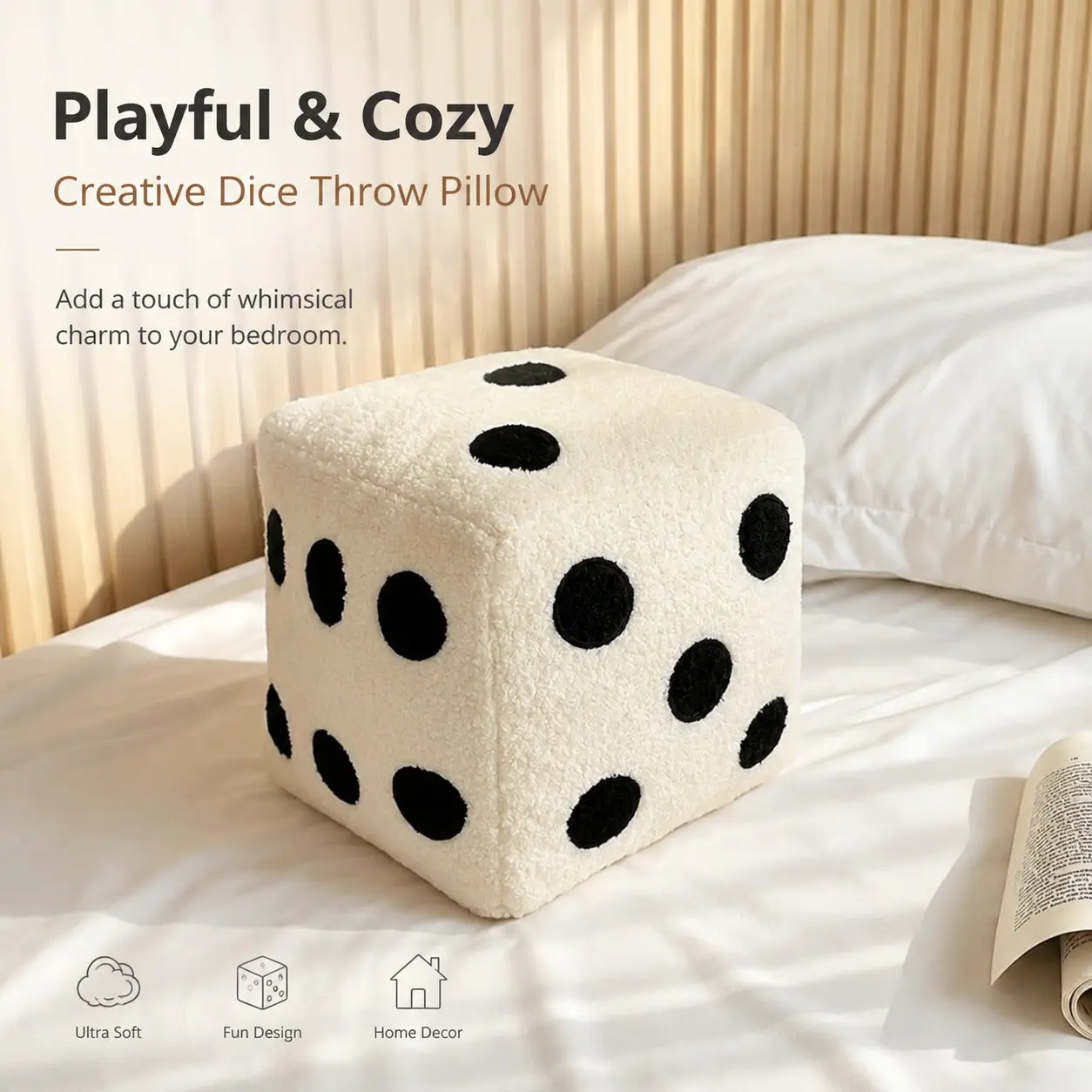 Super Soft Plush Dice Shape Pillow, Cute Creative Square Dot Cushion, Soft Cushions, Fun Decorative Plush Pillow for Bedroom Sofa Living Room, Style Home Decoration