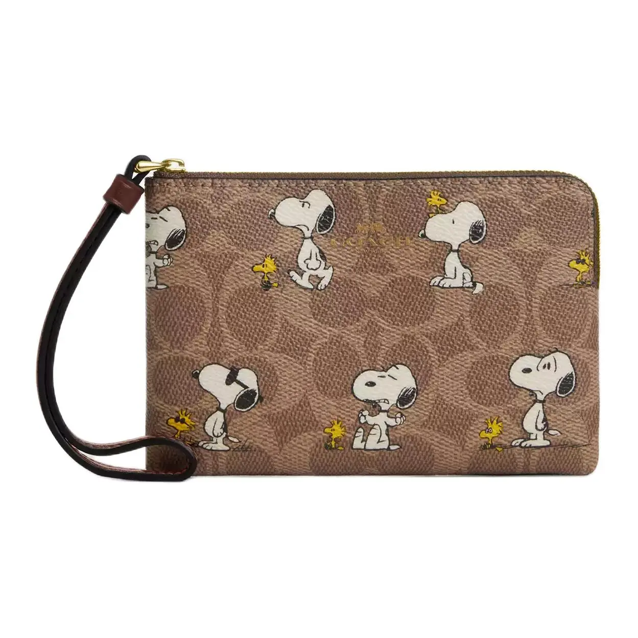 Coach x Peanuts Limited Edition Small Handheld Bag for Women, Coated Canvas, Brown and Multicolor Design