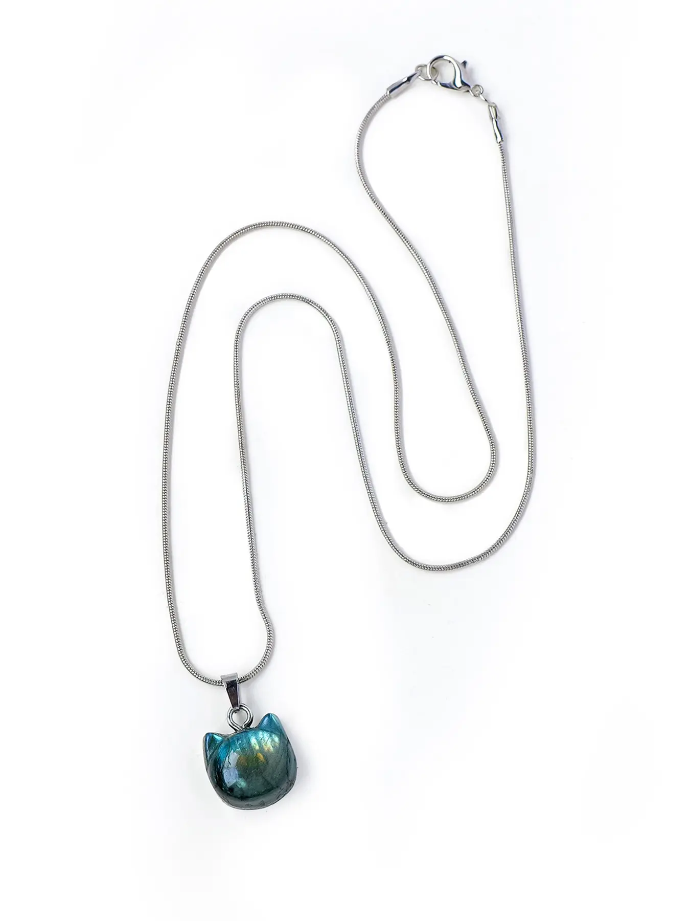 Natural Labradorite Cat Head Pendant Necklace, Cute Crystal Kitty Necklace for Women, Daily Jewelry Gift, Elegant and Unique Design
