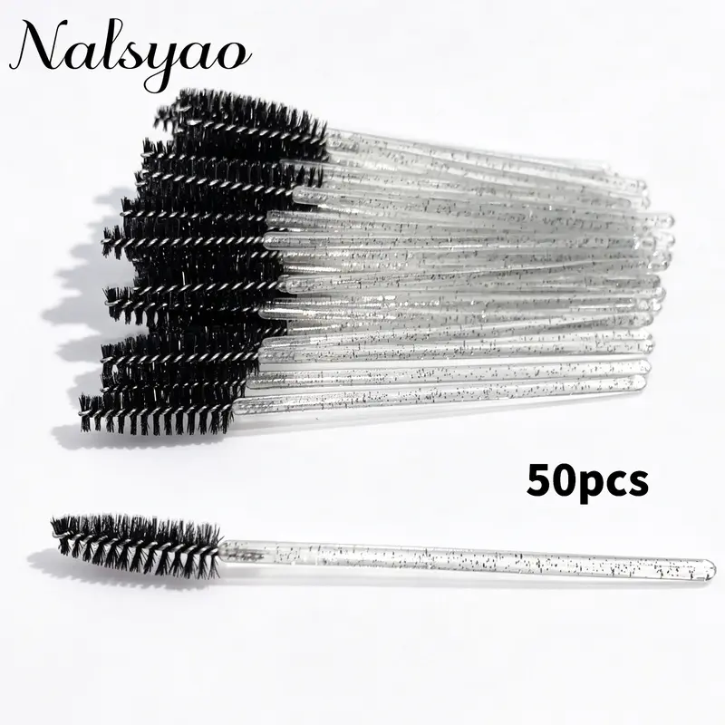 50pcs Crystal Handle Lash & Brow Brushes | Spoolie Brushes for Grooming & Application, Soft Bristles Gentle on Lashes & Brows, Makeup Tools, Cosmetic Brushes