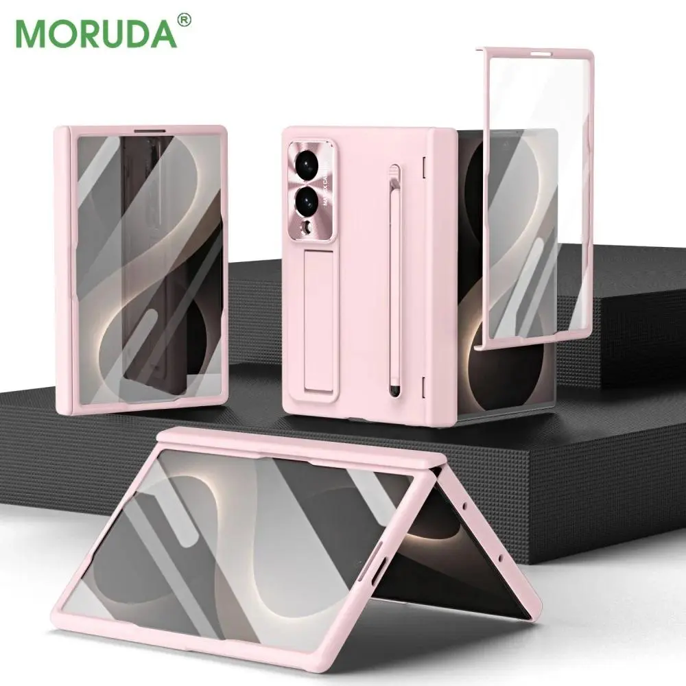 With Glass Film Touch Pen Fold Bracket Case For Samsung Galaxy Z Fold 8 Ultra 7 6 TriFold Hinge Protection All-inclusive  vertical stripe slim profile zebra Dual SIM Stylus-Enhanced Android  lightweight transparent acrylic large hole funda iphon 16 tpu