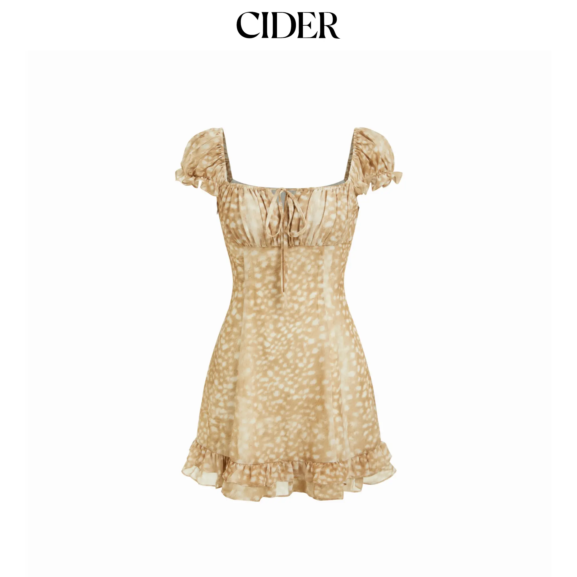 Cider Chiffon Square Neck Puff Sleeve Ruched A-line Mini Dress SohoChic