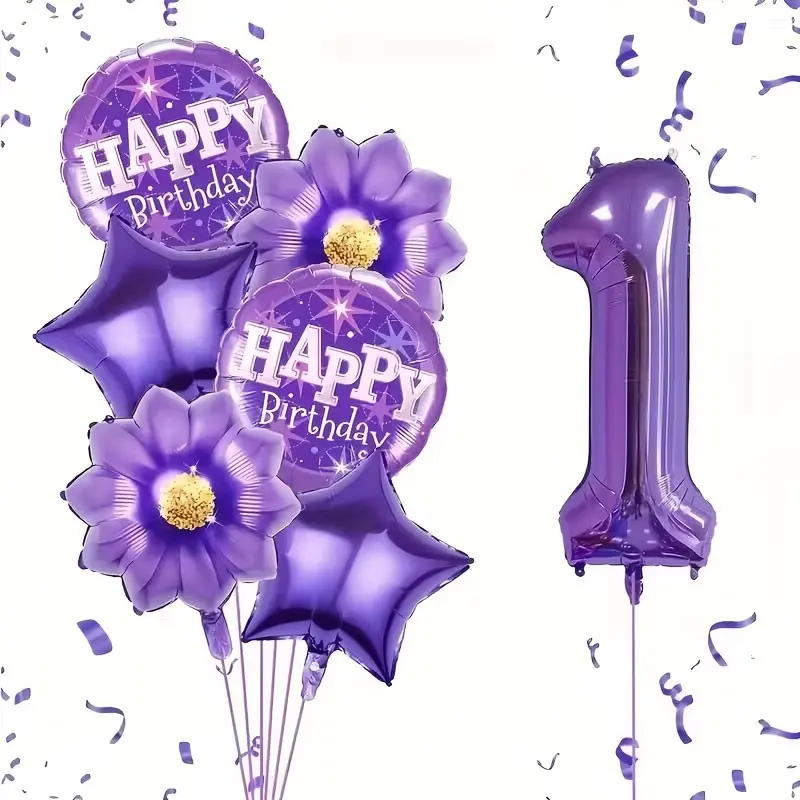 9-Piece Birthday Balloon Set, Balloon Decorations Kit, Foil Balloons, Includes 32-Inch Number Balloons, Star, Sunflower Balloons, Perfect for Party Decorations