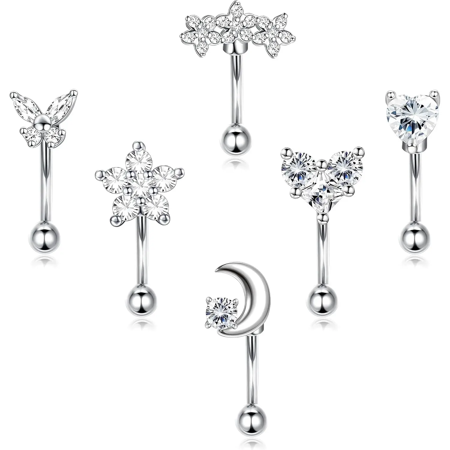 6 Pcs 16G Rook Piercing Jewelry Surgical Steel Cartilage Earring Belly Lip Conch Daith Tragus Helix Earring for women Curved Barbell Eyebrow Rings, Female, 1.2Mm Thin Gauge, Insects, Casual, Daily, 3Mm, Safe, 3Mm Smooth Cz Screw Balls
