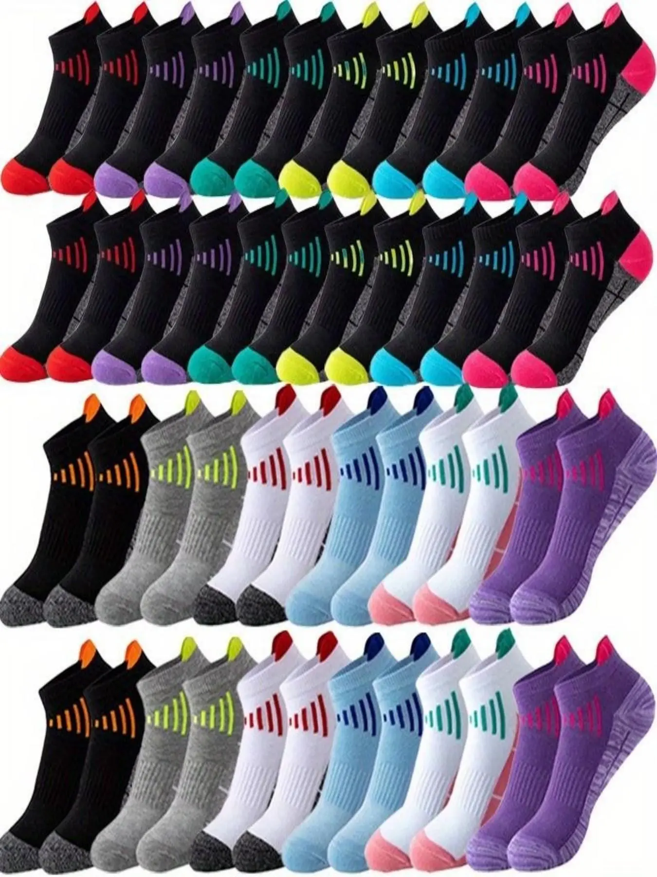 24 Pairs Women's Socks, Thickened Cotton Colorblock Crew Socks, Breathable Running Socks, Athletic Sock, Anti-Slip Durable American Style Sports Socks, Spring Summer Quick-Dry