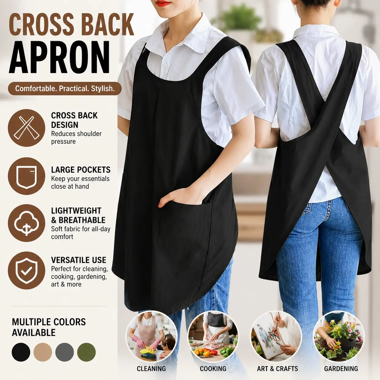 Japanese Style Nylon Apron, Korean Simple Kitchen Apron, Oil-Resistant and Stain-Proof, Fashionable Loose Fit, Lightweight, Comfortable Workwear for Florists