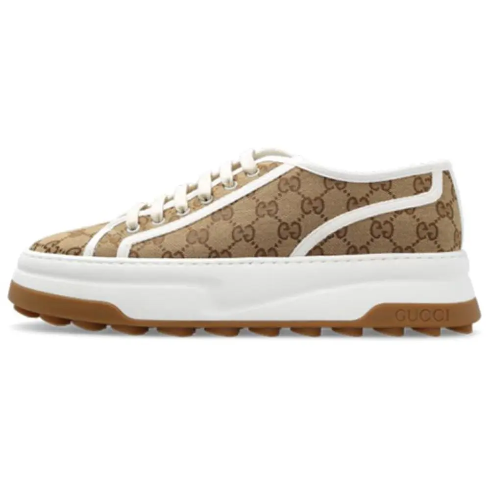 Gucci Interlocking Low-Top Lace-Up Fashion Sneakers for Men, 5.5 cm White and Brown Verifiable, with credentials and supporting global authentication
