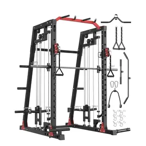 Power Cage Smith Machine - Dual Cable Pulley, LAT Pulldown, Leg Hold-Down, Squat Rack, Pull-Up Bar, Landmine - 2200LB Heavy Duty Complete Strength Training Equipment for Home Gym(3 Boxes)