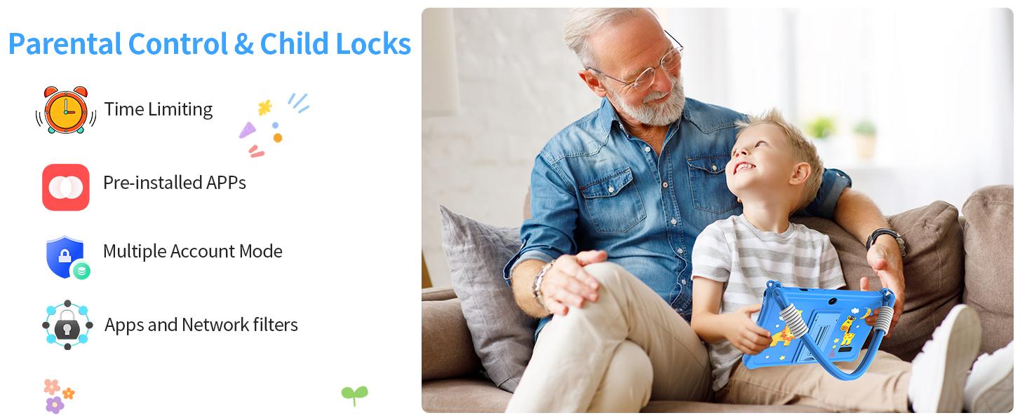 7 inch Tablet with Lanyard, 32GB Toddler Tablet Android 13 with WiFi, Dual Camera, Education, Games, Software Pre-Installed, Parental Control, Blue