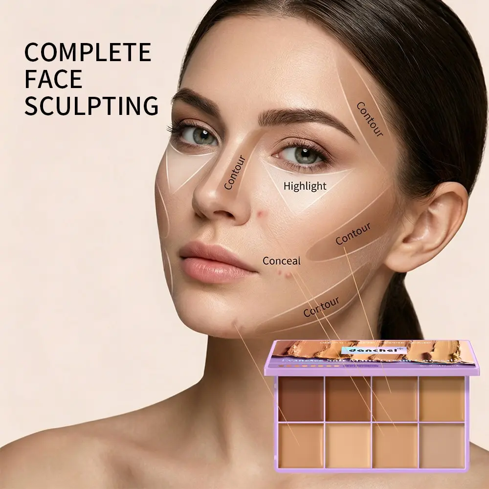 2pc Eight-Color Concealer Palette, Color Corrector, Highlighter, Full Face, All Day Coverage, Natural Finish, Makeup Artist Recommended, Covers Dark Circles, Acne Marks, Spots