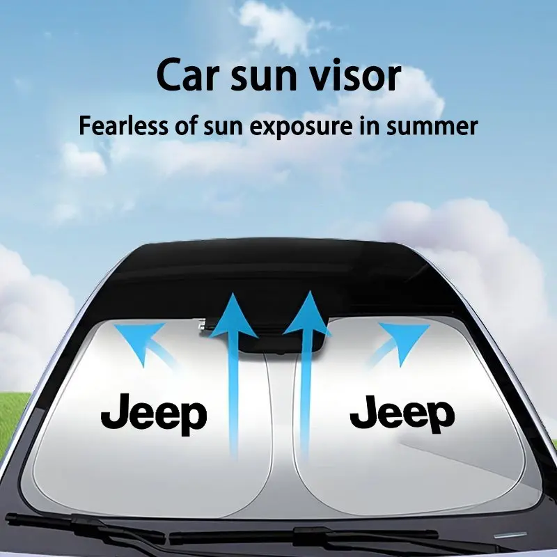 Car Windshield Sun Shade Cover Visor, UV Protection Shield for Jeep Renegade, Wrangler, Grand Compass, Gladiator, Cherokee Jl, Auto Accessories, Windshield Sunshade