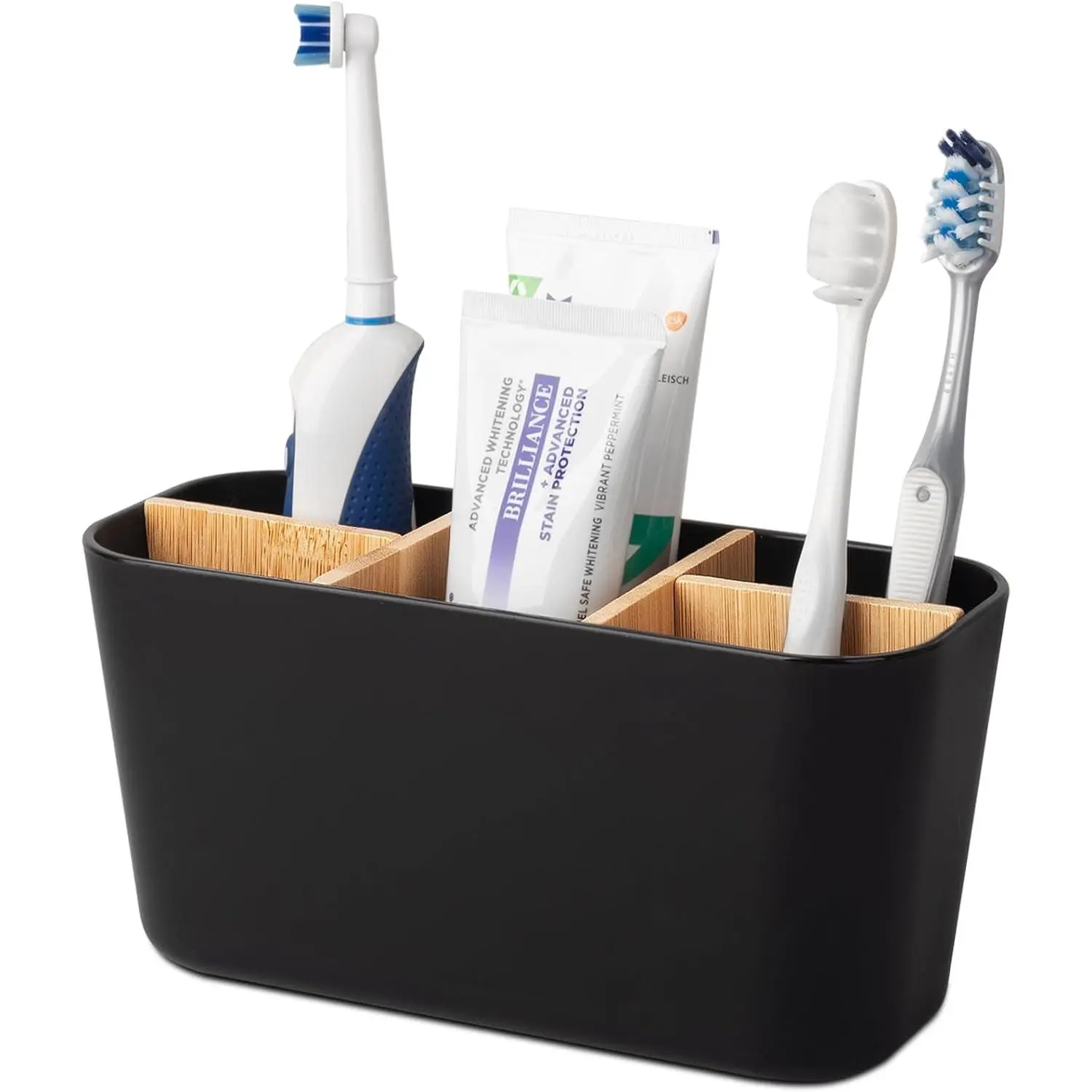 Modern Shatterproof Electric Toothbrush Holder Organizer, Black Single Unit with Detachable Dividers, 5 Slots for Bathroom Countertop