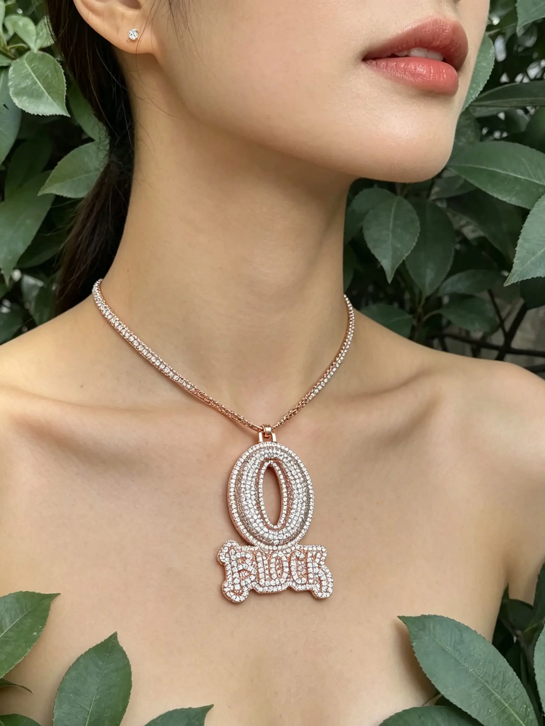 Hip Hop Trendy Full Diamond O-Shape Zircon Letter Pendant Necklace, Fashionable Simple Necklace, Perfect for Daily Wear, Copper Pendant Necklace