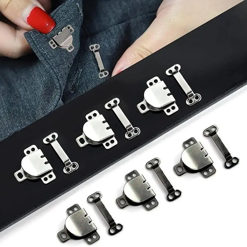 5 Pairs Adjustable Hook-And-Button Pants Fasteners, Hidden Snap Buttons, Invisible Buckles, Concealed Hooks for Comfortable Wear
