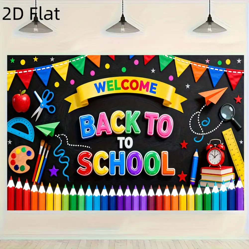 2D Flat Back to School Polyester Photography Backdrop - HD Digitally Printed, Soft, Lightweight, Foldable Banner Cloth for Indoor Photographic Images, Party Decoration