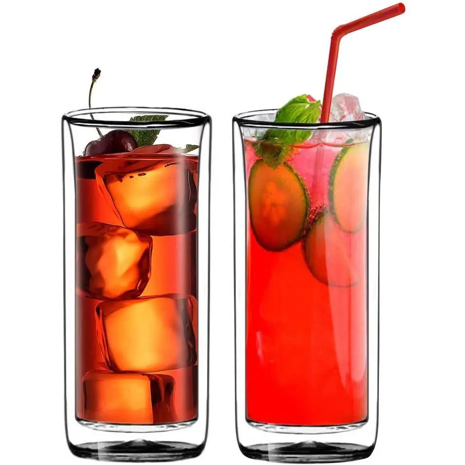 (Set of 2) 20oz (600ml) Ultra Clear Strong Double Wall Insulated Thermo Glass Tumbler V3 Highball Glass for Beer/cocktail/lemonade/iced Tea/Smoothie (Real Borosilicate Glass, Not Plastic)