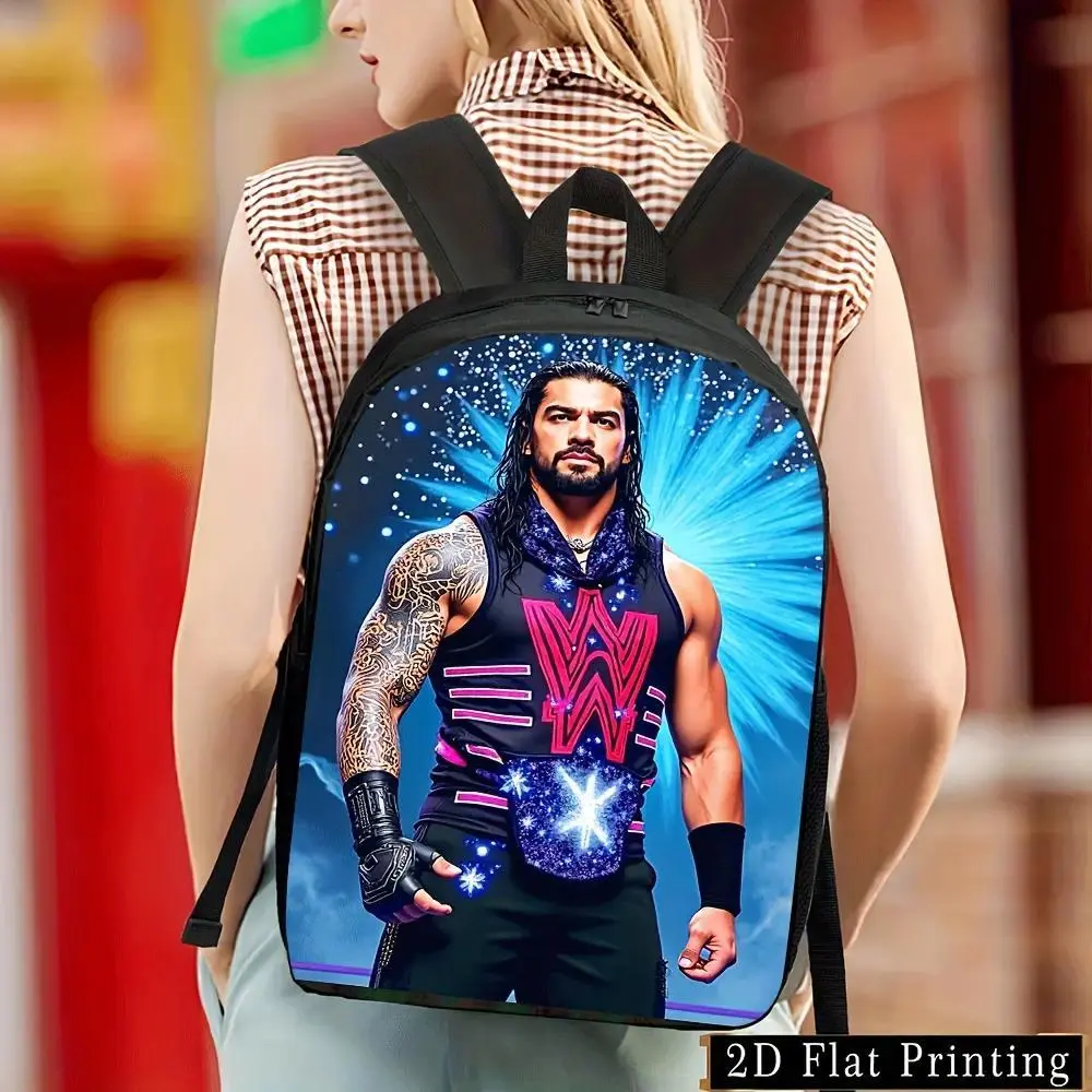 WWE Poster Backpack Unisex - Printed Front Panel Canvas Bag with Glittering Belt Design, Large Capacity, Water-Repellent Oxford Cloth, Adjustable Straps, Zipper Closure for School Travel Work, Hand Wash Only